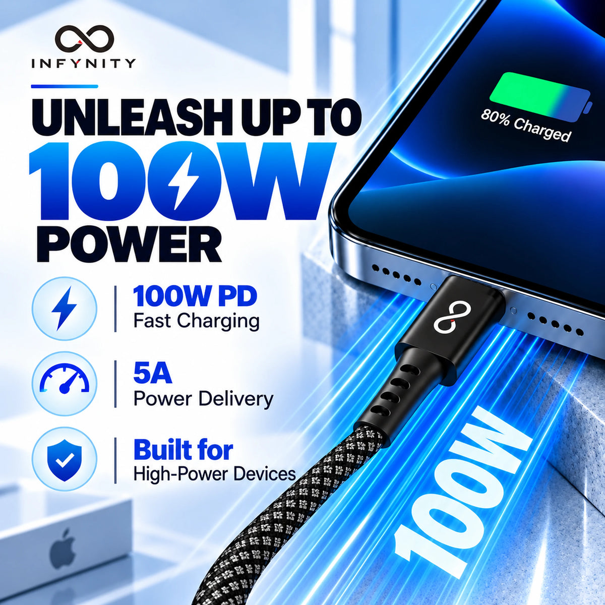 INFYNITY 100W Type-C to Type-C PD Fast Charging Cable – 1.5M, 5A E-Marker