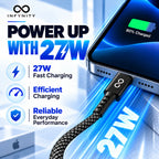 INFYNITY 27W Type-C to Lightning Fast Charging Cable – 1.5M Nylon Braided