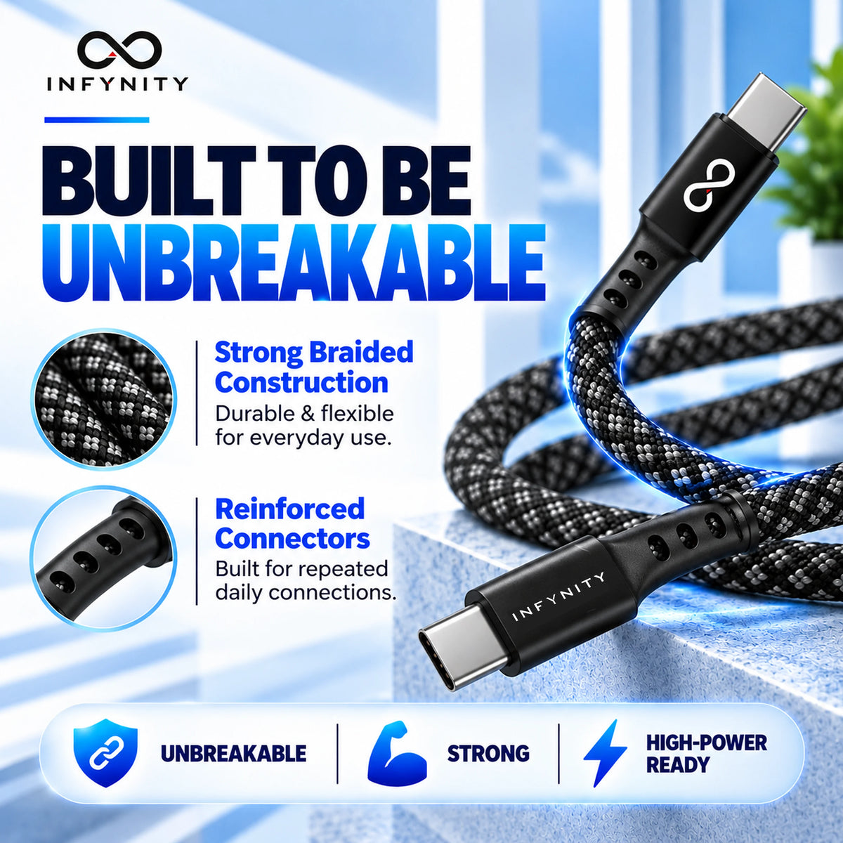 INFYNITY 100W Type-C to Type-C PD Fast Charging Cable – 1.5M, 5A E-Marker