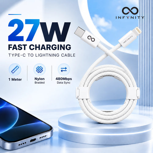 INFYNITY 27W Type-C to Lightning Fast Charging Cable – 1M Nylon Braided