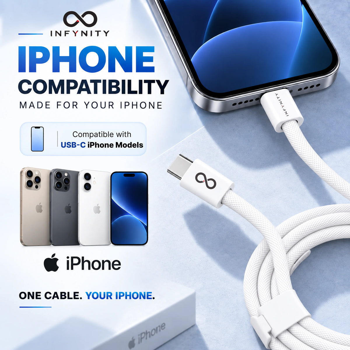 INFYNITY 27W Type-C to Type-C Fast Charging Cable – 1M Nylon Braided