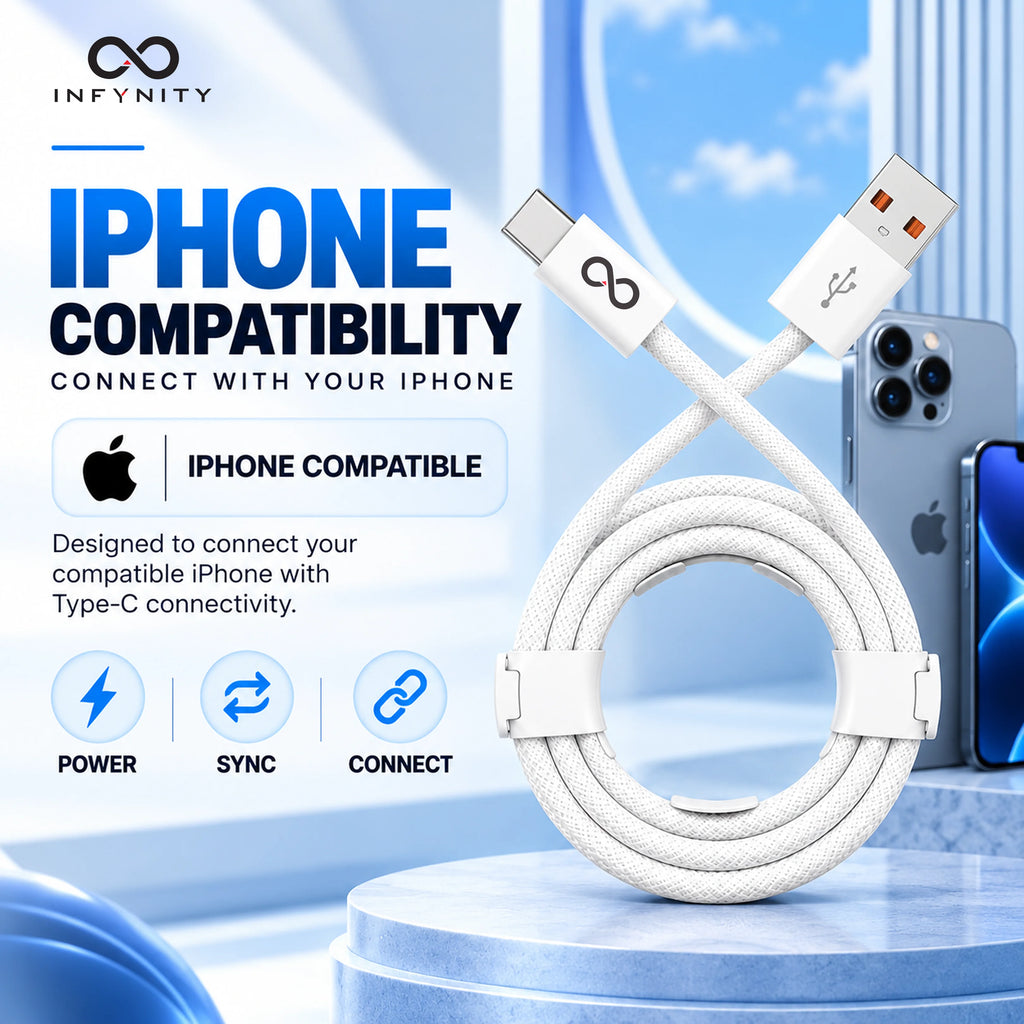 INFYNITY 3A USB-A to Type-C Fast Charging Cable – 1M Nylon Braided