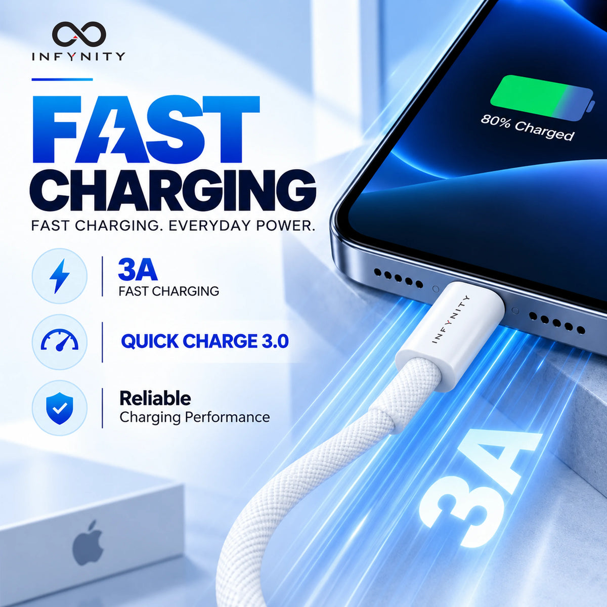 INFYNITY 3A USB-A to Type-C Fast Charging Cable – 1M Nylon Braided