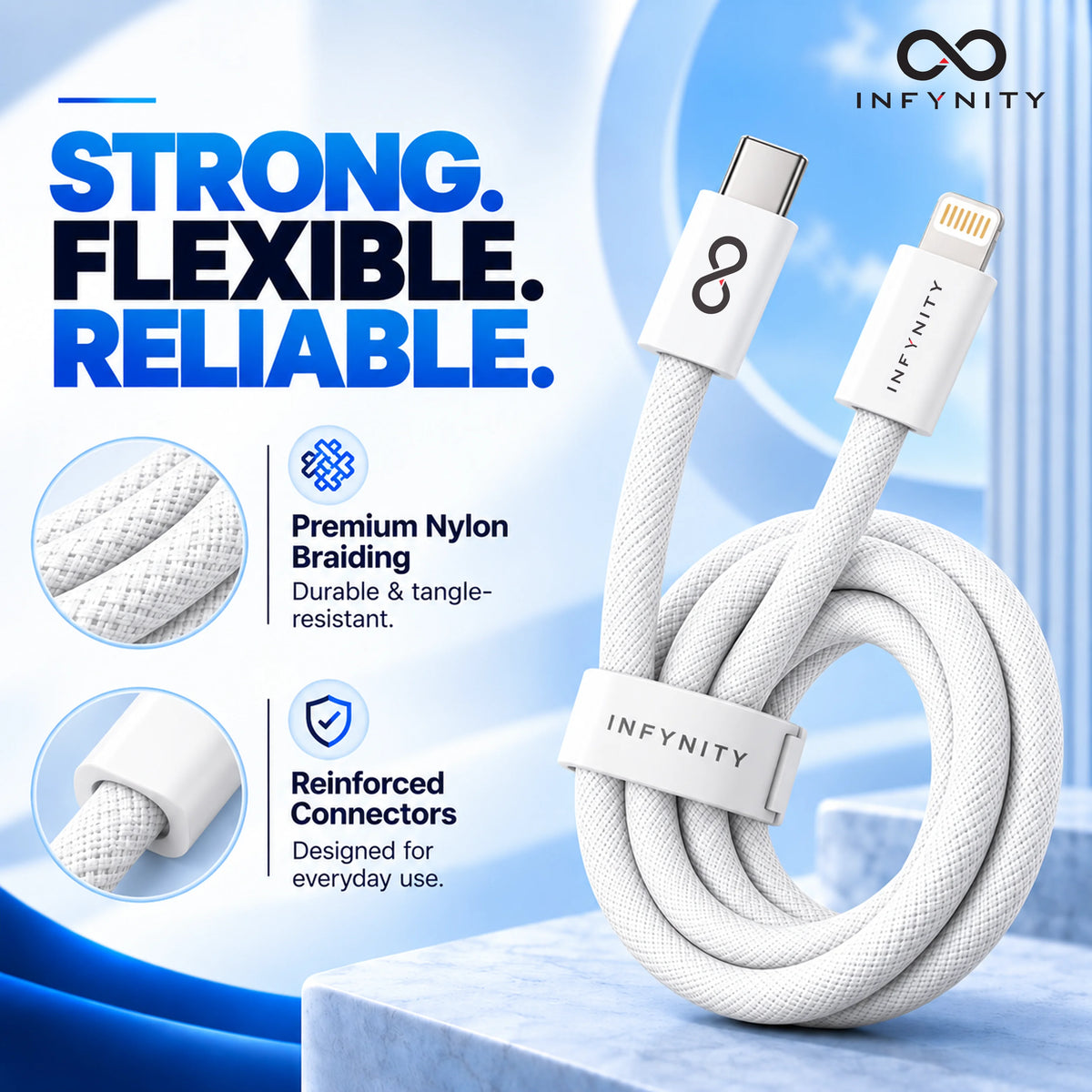 INFYNITY 27W Type-C to Lightning Fast Charging Cable – 1M Nylon Braided