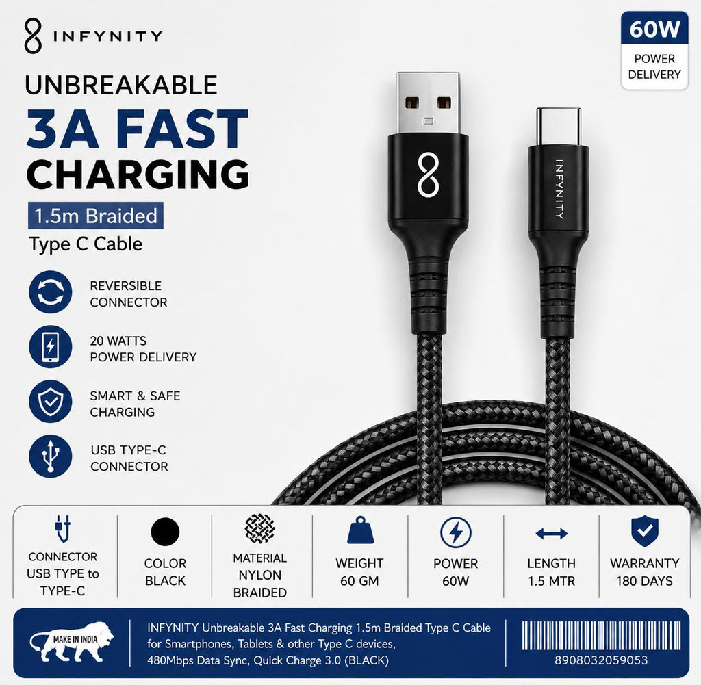 USB TYPE to TYPE-C CABLE BLACK 60W