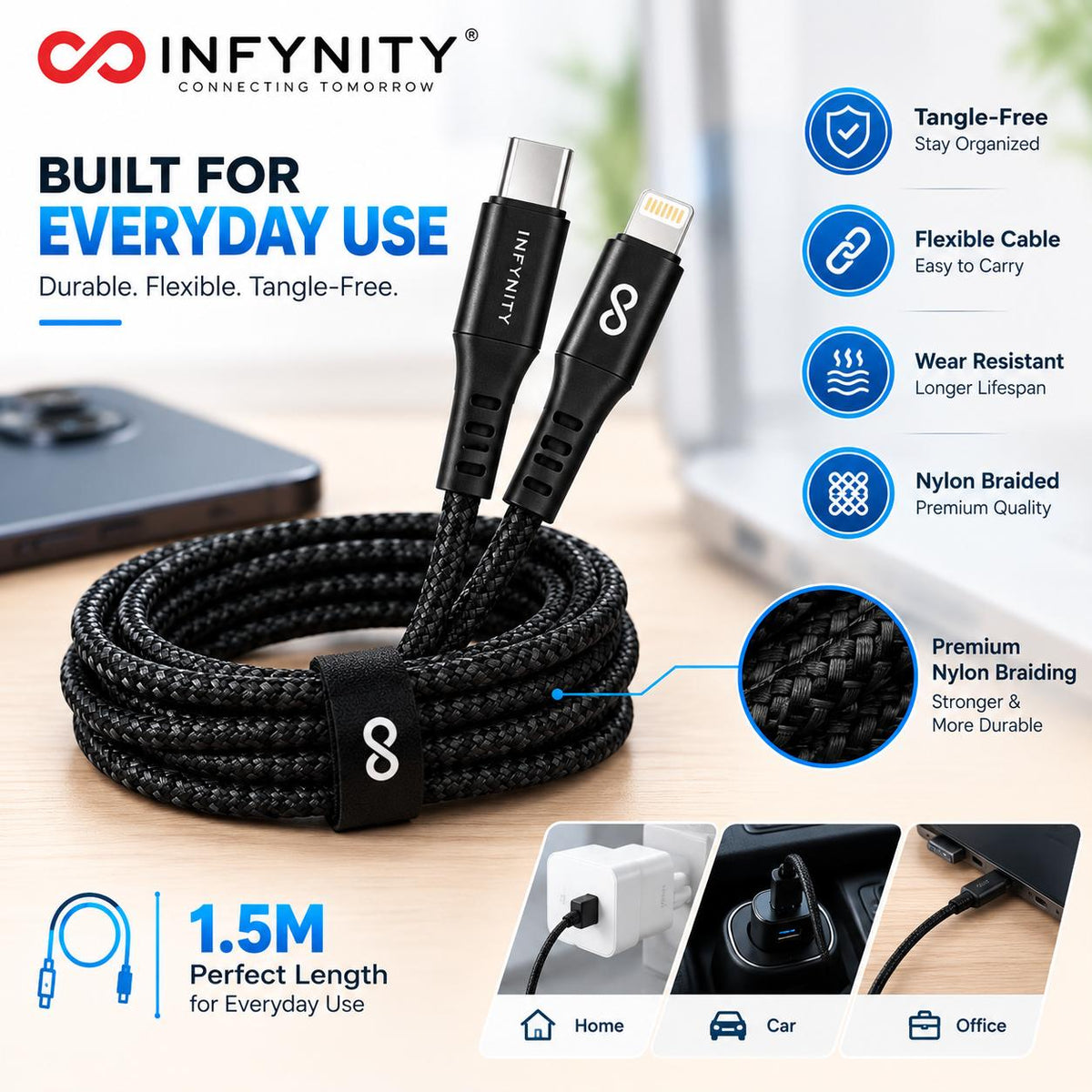 USB TYPE to TYPE-C CABLE BLACK 60W